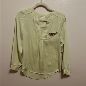 H&M Green Blouse with Mandarin Collar Cuffed Sleeves